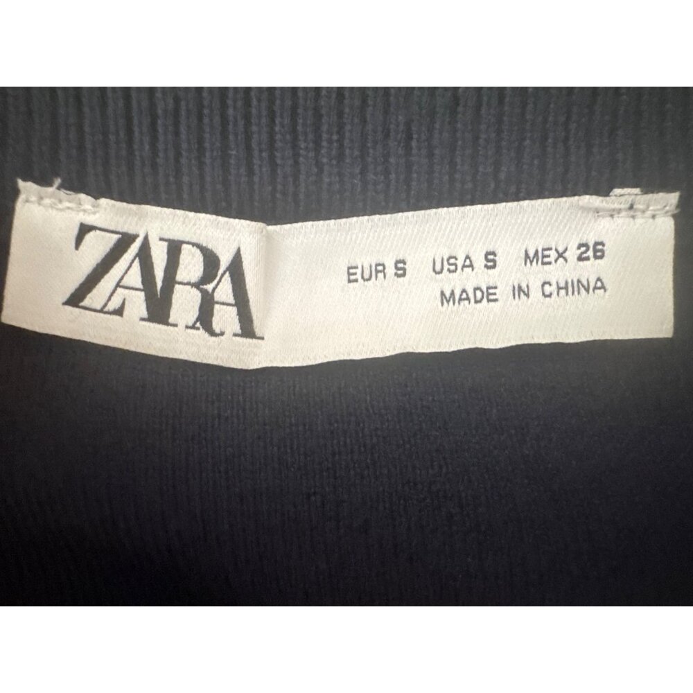 ZARA Navy & White Small Striped Short Sleeve Button Front Shift Dress - Picture 3 of 14